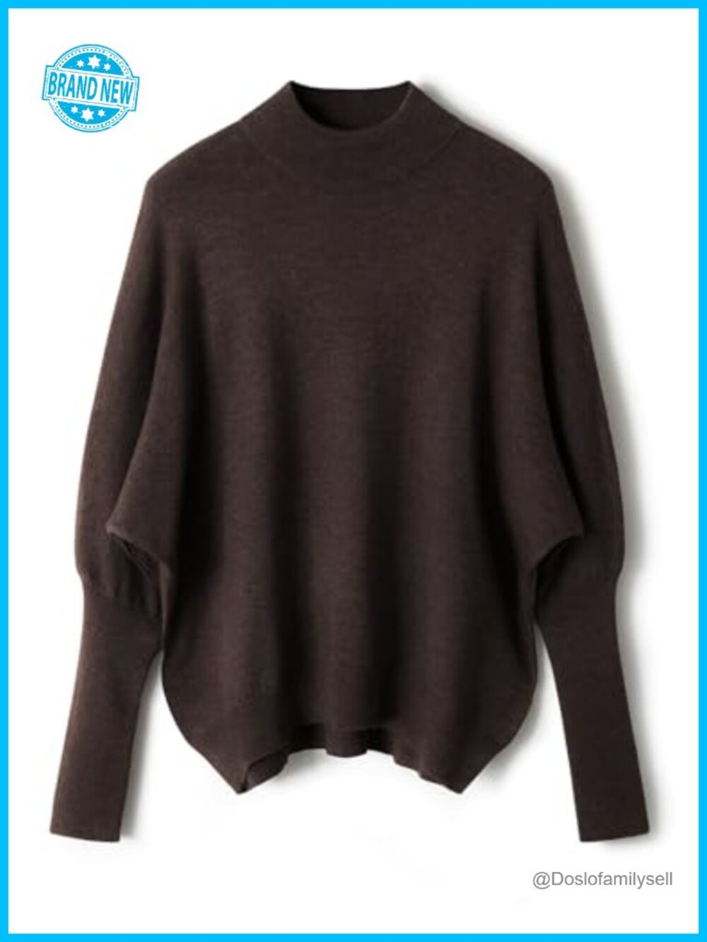 Merino Wool Blend Oversized Mock Neck Batwing Sweater